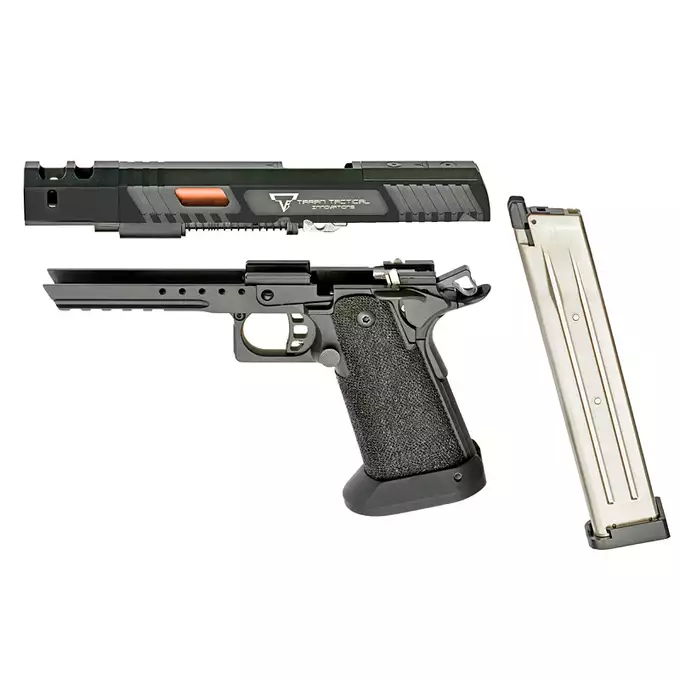 [Zestaw] Replika pistoletu TTI Combat Master Alpha - Black [JAG Arms] + Długi magazynek do modeli Hi-Capa R501/R603/R604 - Silver [JAG Arms]