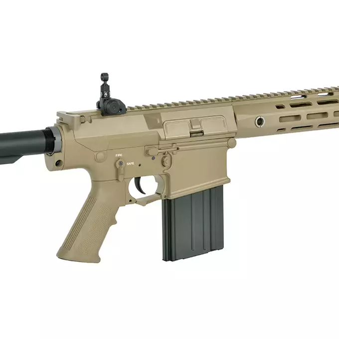 [Zestaw] Replika Airsoftowa EC-903 Edycja Advanced (ulepszony gearbox, programowalny ETU) - Dark Earth [E&amp;C] + Magazynek Mid-Cap Lancer L7AWM 7.62 na 180 kulek do AR-10/SR-25 [EMG]