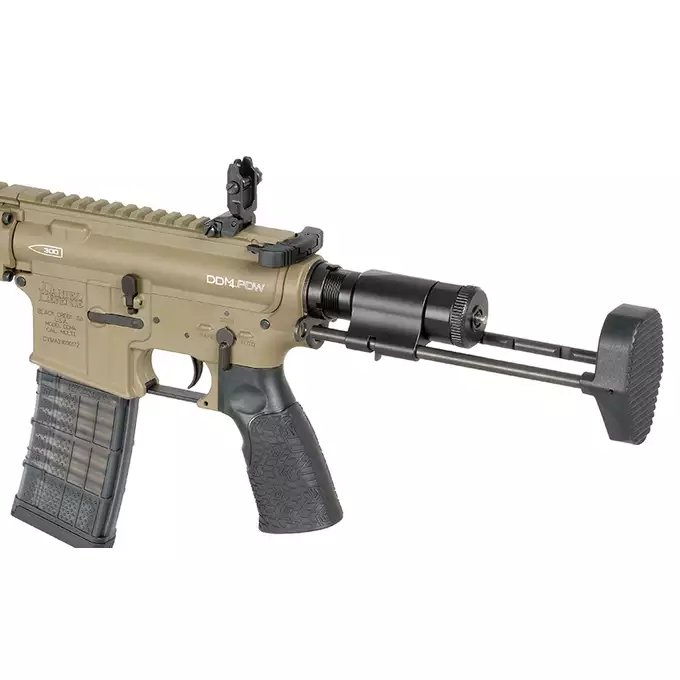 [Zestaw] Replika Daniel Defense DDM4 PDW SBR ESHOOTER ETU - FDE [EMG] + Polimerowy magazynek STRIKE MAG 210 kulek do M4/AR15 - TAN [EMG]