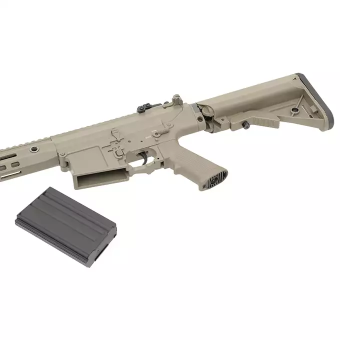 [Zestaw] Replika Airsoftowa EC-903 Edycja Advanced (ulepszony gearbox, programowalny ETU) - Dark Earth [E&amp;C] + Magazynek Mid-Cap Lancer L7AWM 7.62 na 180 kulek do AR-10/SR-25 [EMG]