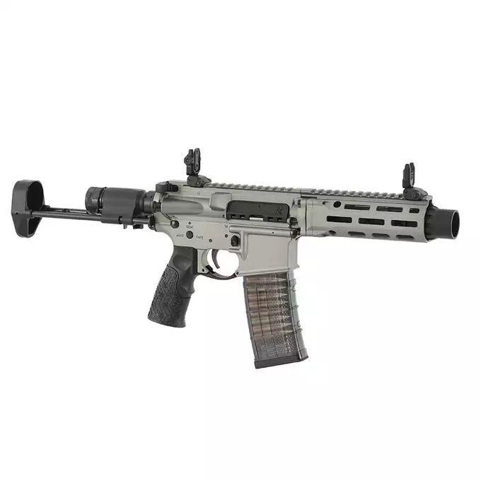 [Zestaw] Gazowa replika Daniel Defense DDM4 CQB PDW - GREY [EMG] + 30-kulkowy gazowy magazynek treningowy Lancer L5AWM .300 BLK - niebieski [EMG]