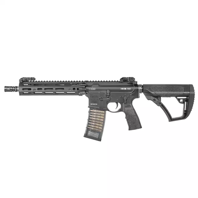 [Zestaw] Replika gazowa karabinka Daniel Defense DDM4 MK18 RIII 9.5 Lightning Serie - BLACK [EMG] + 30-kulkowy gazowy magazynek treningowy Lancer L5AWM 5.56 - niebieski [EMG]