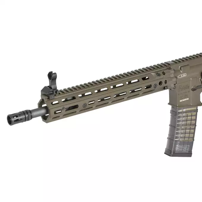 [Zestaw] Replika gazowa karabinka Daniel Defense DDM4 MK18 RIII 12.5 Lightning Serie - Brown [EMG] + 30-kulkowy gazowy magazynek treningowy Lancer L5AWM 5.56 - niebieski [EMG]