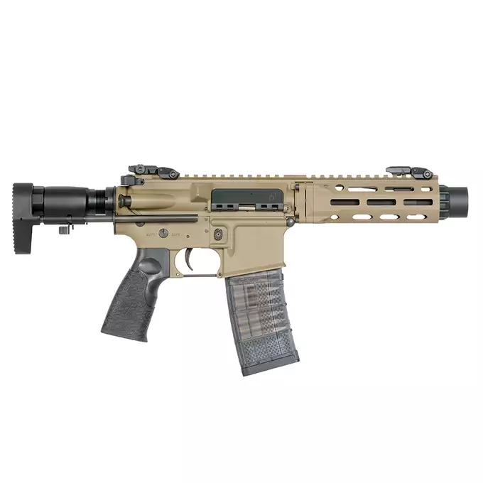 [Zestaw] Replika Daniel Defense DDM4 PDW SBR ESHOOTER ETU - FDE [EMG] + Polimerowy magazynek STRIKE MAG 210 kulek do M4/AR15 - TAN [EMG]