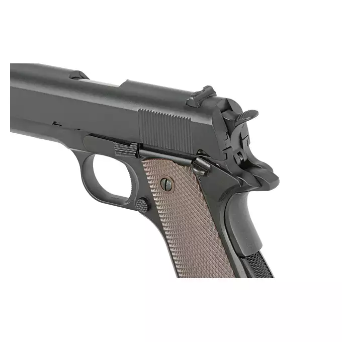 [Zestaw] Replika pistoletu 1911 z systemem Gas Blowback (GBB) - Black [Golden Eagle] + Standard Performance Green Gas 500ml [Nimrod]