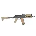 [Zestaw] Replika Strike Industries AK-TRAX CQB ETU Eshooter - Tan [EMG] + Stalowy Mid-Cap na 140 kulek do AK74 - Black [BattleAxe]
