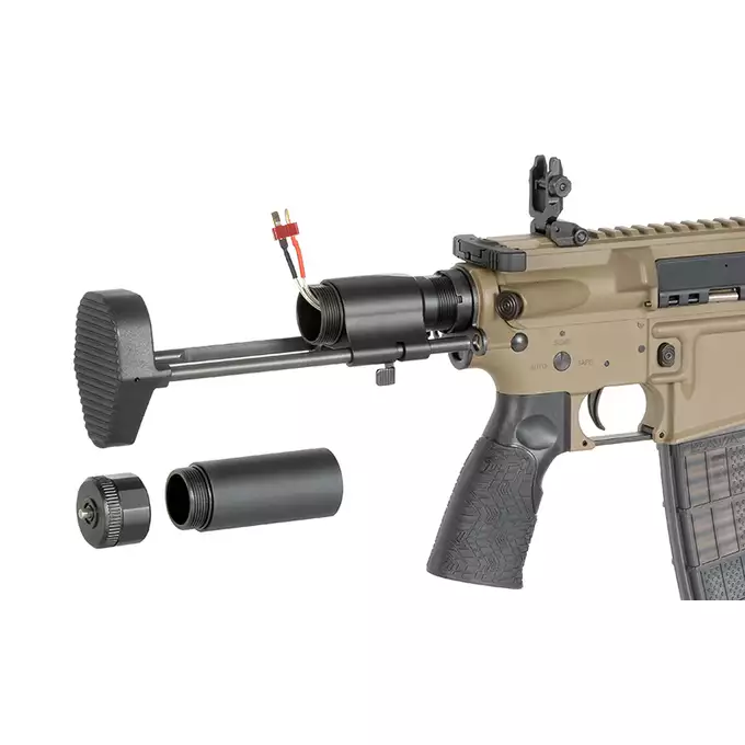 [Zestaw] Replika Daniel Defense DDM4 PDW SBR ESHOOTER ETU - FDE [EMG] + Polimerowy magazynek STRIKE MAG 210 kulek do M4/AR15 - TAN [EMG]