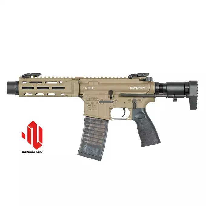 [Zestaw] Replika Daniel Defense DDM4 PDW SBR ESHOOTER ETU - FDE [EMG] + Polimerowy magazynek STRIKE MAG 210 kulek do M4/AR15 - TAN [EMG]
