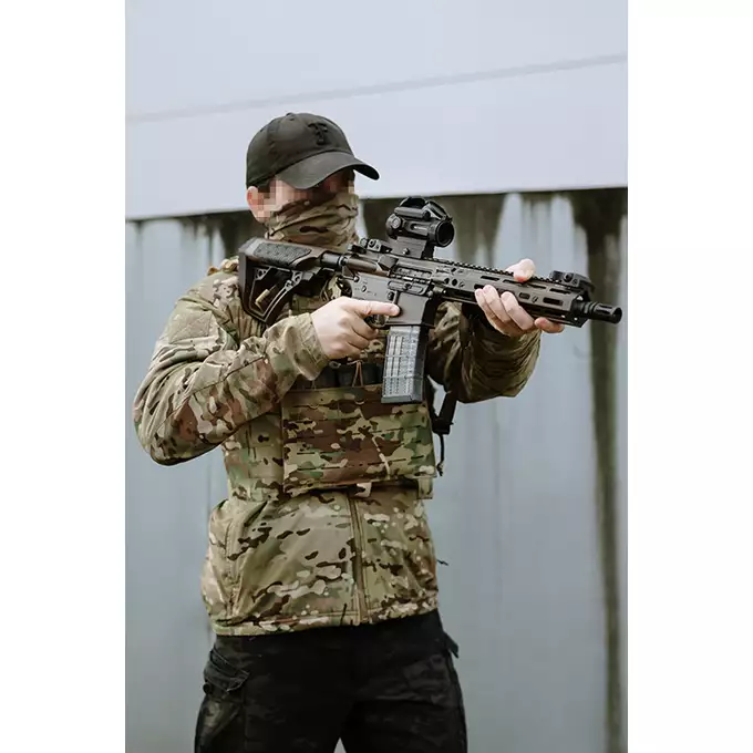 [Zestaw] Replika gazowa karabinka Daniel Defense DDM4 MK18 RIII 9.5 Lightning Serie - Brown [EMG] + 30-kulkowy gazowy magazynek treningowy Lancer L5AWM 5.56 - niebieski [EMG]