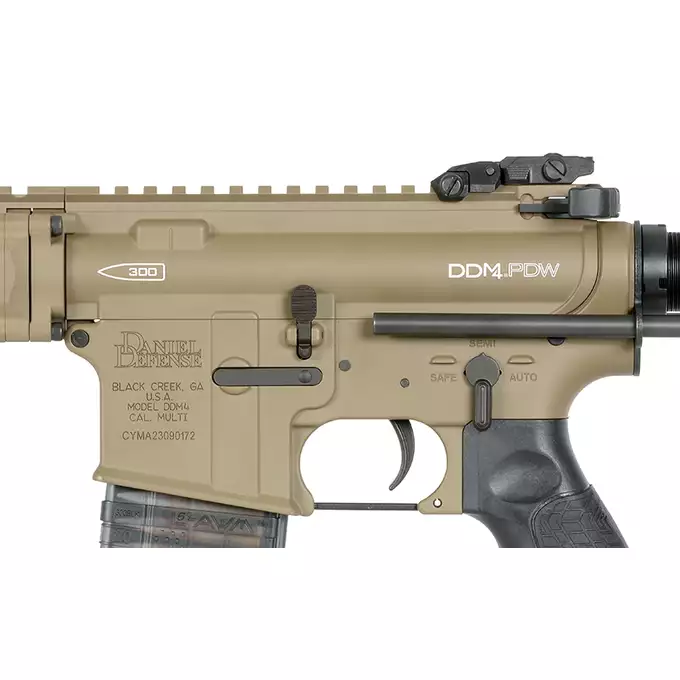 [Zestaw] Replika Daniel Defense DDM4 PDW SBR ESHOOTER ETU - FDE [EMG] + Polimerowy magazynek STRIKE MAG 210 kulek do M4/AR15 - TAN [EMG]