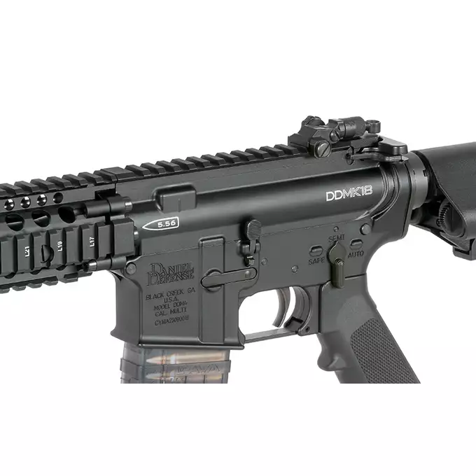 [Zestaw] Replika Gazowa Karabinka Daniel Defense DDMK18 - Black [EMG] + 30-kulkowy gazowy magazynek treningowy Lancer L5AWM 5.56 - niebieski [EMG]