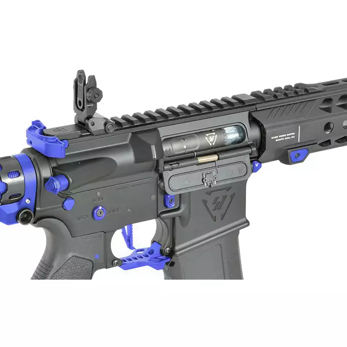 [Zestaw] Replika Karabinka Strike industries 13.5" Raiders Competition Carbine - Blue [EMG] + Ładowarka V3+ do akumulatorów LiPo/LiFe [IPower] + Akumulator Li-Po 1100mAh 11,1V 20C - Deans [IPower]