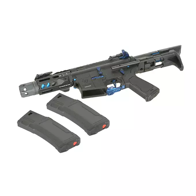 [Zestaw] Replika Karabinka Strike industries 4" Raiders Competition PDW, GEN-2 - Blue [EMG] + Ładowarka V3+ do akumulatorów LiPo/LiFe [IPower] + Akumulator Li-Po 1100mAh 11,1V 20C - Deans [IPower]