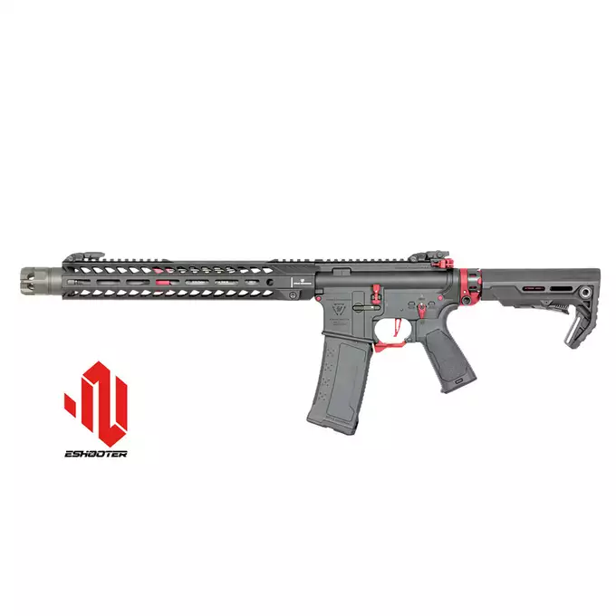 [Zestaw] Replika Karabinka Strike industries 13.5" Raiders Competition Carbine - Red [EMG] + Ładowarka V3+ do akumulatorów LiPo/LiFe [IPower] + Akumulator Li-Po 1100mAh 11,1V 20C - Deans [IPower]