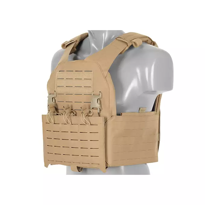 QRF Plate Carrier Laser-Cut Buckle Up with AR15/AK Magazine Pouch - Tan [8FIELDS]