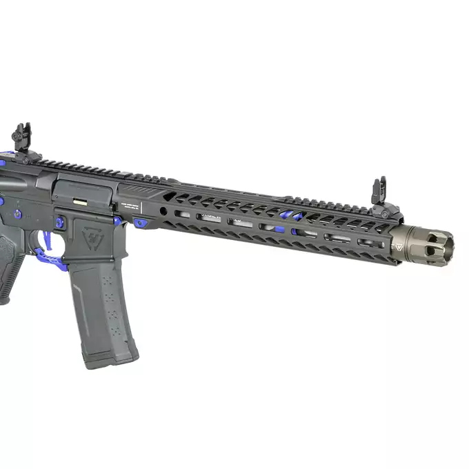 [Zestaw] Replika Karabinka Strike industries 13.5" Raiders Competition Carbine - Blue [EMG] + Ładowarka V3+ do akumulatorów LiPo/LiFe [IPower] + Akumulator Li-Po 1100mAh 11,1V 20C - Deans [IPower]