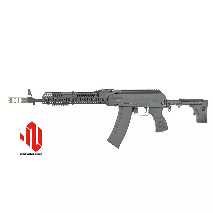 [Zestaw] CM.113A Replika Karabinka Taktycznego AK-74 Eshooter ETU, GEN-2 - Black [CYMA Platinum] + Akumulator Airsoftowy 25C 1400mAh 3S1P 11.1V Lipo T Plug + Kompaktowa ładowarka LIPO B3Pro