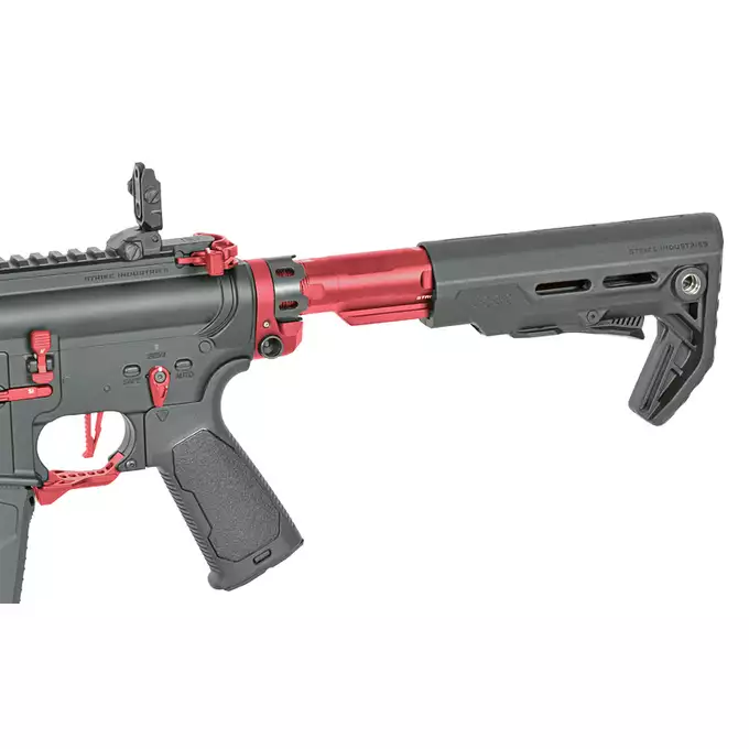 [Zestaw] Replika Karabinka Strike industries 13.5" Raiders Competition Carbine - Red [EMG] + Ładowarka V3+ do akumulatorów LiPo/LiFe [IPower] + Akumulator Li-Po 1100mAh 11,1V 20C - Deans [IPower]