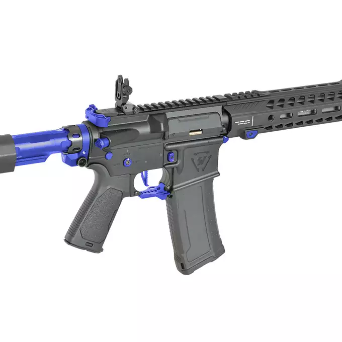 [Zestaw] Replika Karabinka Strike industries 13.5" Raiders Competition Carbine - Blue [EMG] + Ładowarka V3+ do akumulatorów LiPo/LiFe [IPower] + Akumulator Li-Po 1100mAh 11,1V 20C - Deans [IPower]
