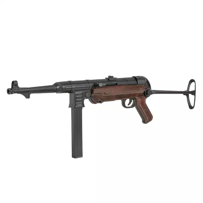[Zestaw] Replika pistoletu maszynowego MP40 Full Metal AEG - Brown [AGM] + Akumulator Li-Po 1100mAh 7,4V 20C [IPower] + Ładowarka V3+ do akumulatorów LiPo/LiFe [IPower]