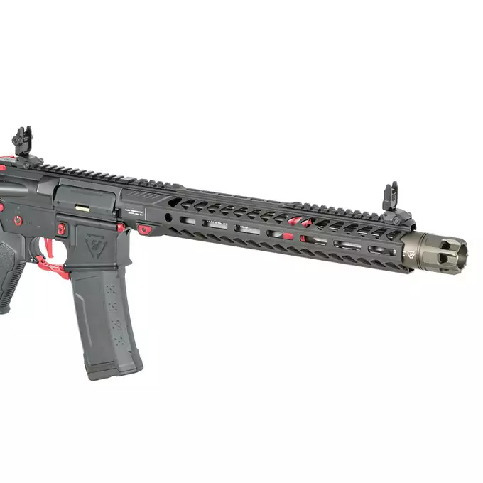 [Zestaw] Replika Karabinka Strike industries 13.5" Raiders Competition Carbine - Red [EMG] + Ładowarka V3+ do akumulatorów LiPo/LiFe [IPower] + Akumulator Li-Po 1100mAh 11,1V 20C - Deans [IPower]