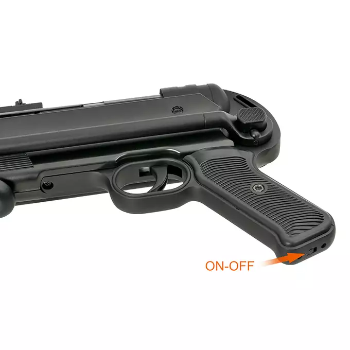 [Zestaw] Replika pistoletu maszynowego MP40 Full Metal AEG - Black [AGM] + Akumulator Li-Po 1100mAh 7,4V 20C [IPower] + Ładowarka V3+ do akumulatorów LiPo/LiFe [IPower]