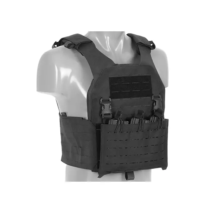 QRF Plate Carrier Laser-Cut Buckle Up with AR15/AK Magazine Pouch - Black [8FIELDS]