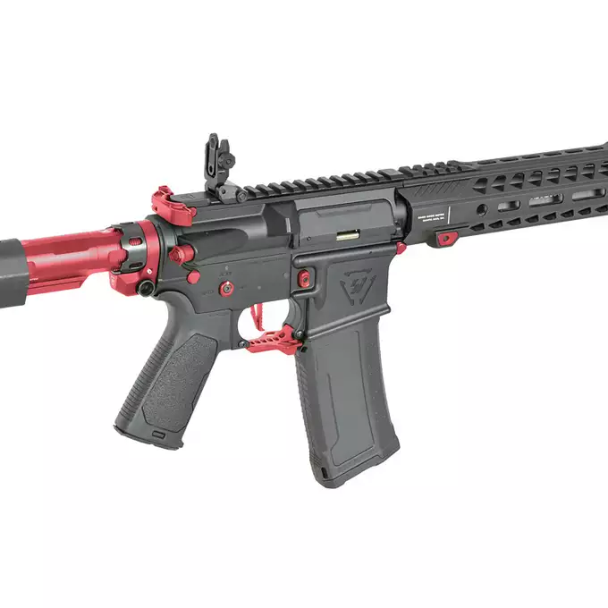 [Zestaw] Replika Karabinka Strike industries 13.5" Raiders Competition Carbine - Red [EMG] + Ładowarka V3+ do akumulatorów LiPo/LiFe [IPower] + Akumulator Li-Po 1100mAh 11,1V 20C - Deans [IPower]