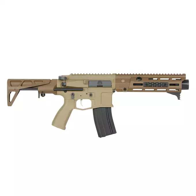[Zestaw] M923G DEX556 5.56 - Tan [DE Airsoft] + Polimerowy magazynek STRIKE MAG 210 kulek do M4/AR15 - TAN [EMG]