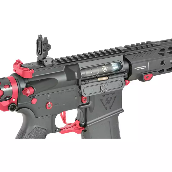 [Zestaw] Replika Karabinka Strike industries 13.5" Raiders Competition Carbine - Red [EMG] + Ładowarka V3+ do akumulatorów LiPo/LiFe [IPower] + Akumulator Li-Po 1100mAh 11,1V 20C - Deans [IPower]