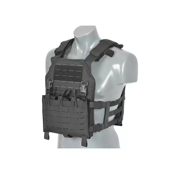 [Zestaw] Kamizelka Assault Plate Carrier Laser-Cut Buckle Up z ładownicą na magazynki AR/AK - Czarna [8Fields] + Duża ładownica Laser-Cut ogólnego przeznaczenia - Black [8FIELDS] + Panel Buckle Up Laser-Cut na 6 magazynków AR15/AK - Czarny [8Fields]