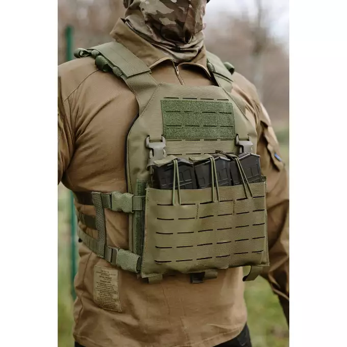 [Zestaw] Kamizelka Assault Plate Carrier Laser-Cut, Buckle-Up z ładownicą na magazynki AR15/AK - Olive [8Fields] + Duża ładownica Laser-Cut ogólnego przeznaczenia - Olive [8FIELDS] + Panel Buckle Up Laser-Cut na 6 magazynków AR15/AK - Olive [8Fields]