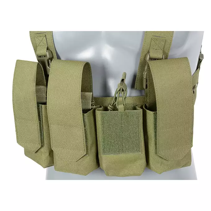 [Zestaw] Kamizelka Chest-rig Laser-Cut z ładownicami AR/AK - Olive [8Fields] + Ładownica na radio Laser Cut - Olive [8FIELDS] + Pojedyncza ładownica pistoletowa Laser-Cut z klapą - Olive [8Fields]