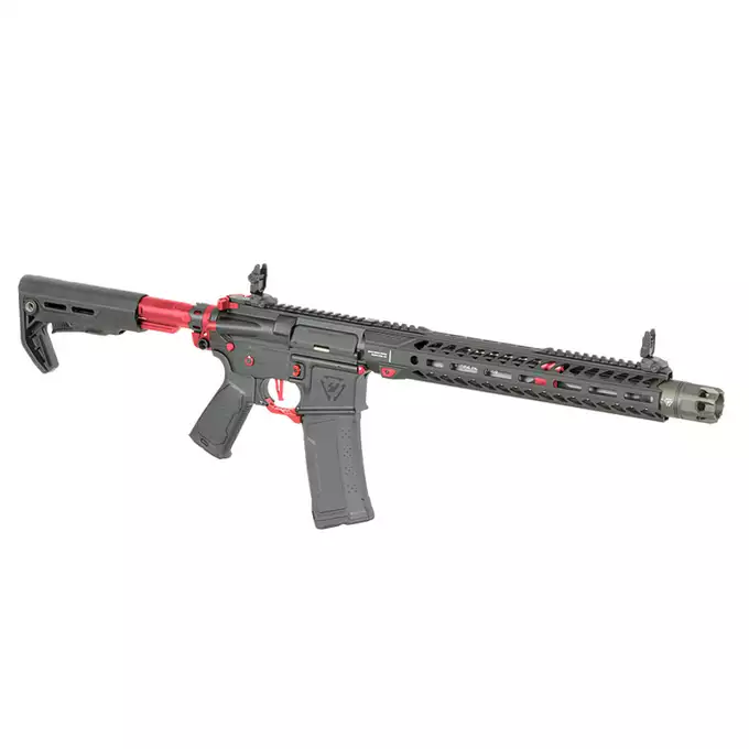 [Zestaw] Replika Karabinka Strike industries 13.5" Raiders Competition Carbine - Red [EMG] + Ładowarka V3+ do akumulatorów LiPo/LiFe [IPower] + Akumulator Li-Po 1100mAh 11,1V 20C - Deans [IPower]