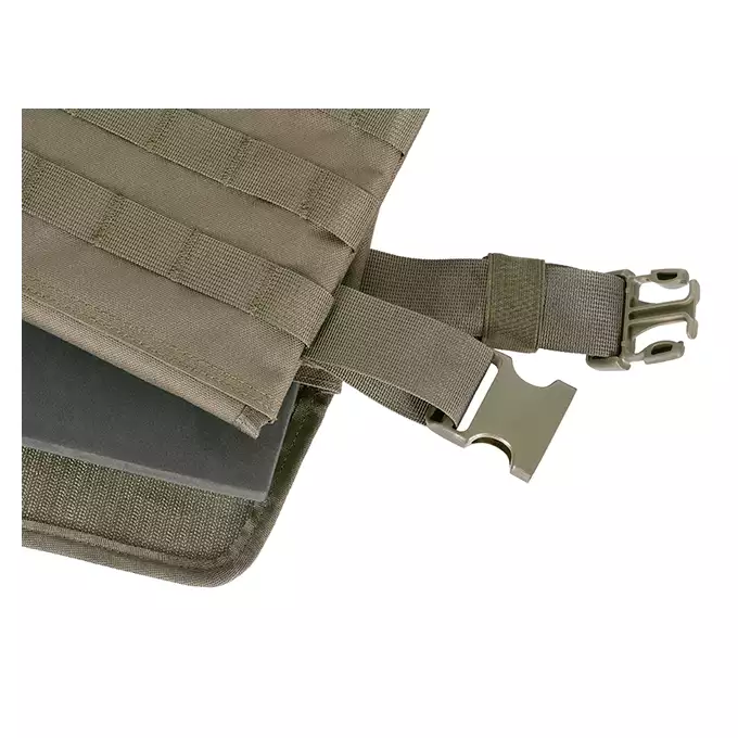 [Zestaw] Prosty Plate Carrier z atrapami miękkich wkładów balistycznych - Ranger Green [8FIELDS] + Otwarta potrójna ładownica na magazynki 5.56 - Ranger Green [8FIELDS] + Dolna kieszeń użytkowa na akcesoria z linkami shockcord, Laser Cut - Ranger Green [8FIELDS]