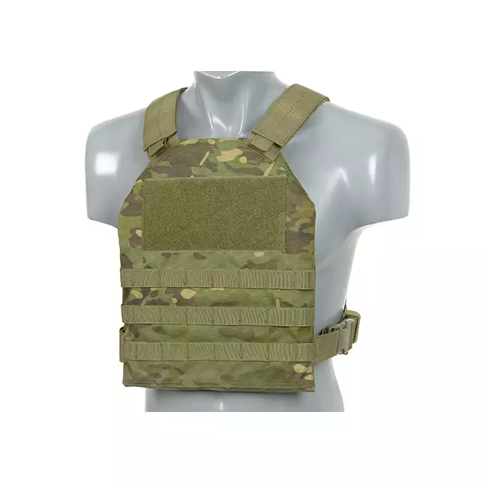 [Zestaw] Prosty Plate Carrier z atrapami miękkich wkładów balistycznych - MT [8FIELDS] + Otwarta potrójna ładownica na magazynki 5.56 - MT [8FIELDS] + Dolna kieszeń użytkowa na akcesoria z linkami shockcord, Laser Cut - Multicamo Tropic [8FIELDS]