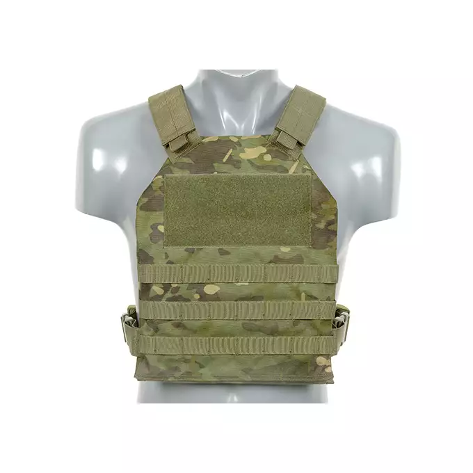 [Zestaw] Prosty Plate Carrier z atrapami miękkich wkładów balistycznych - MT [8FIELDS] + Otwarta potrójna ładownica na magazynki 5.56 - MT [8FIELDS] + Dolna kieszeń użytkowa na akcesoria z linkami shockcord, Laser Cut - Multicamo Tropic [8FIELDS]