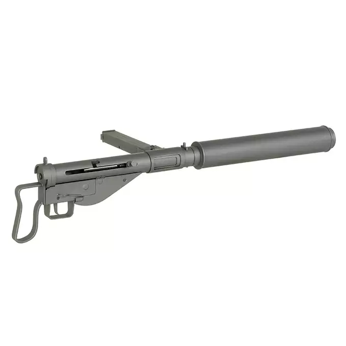 [Zestaw] Replika pistoletu maszynowego STEN MK2 SOE Commando grip Full Steel - Grey [AGM] + Akumulator airsoftowy 25C 1200mAh 3S1P 11.1V LiPo T Plug + Ładowarka V3+ do akumulatorów LiPo/LiFe [IPower]