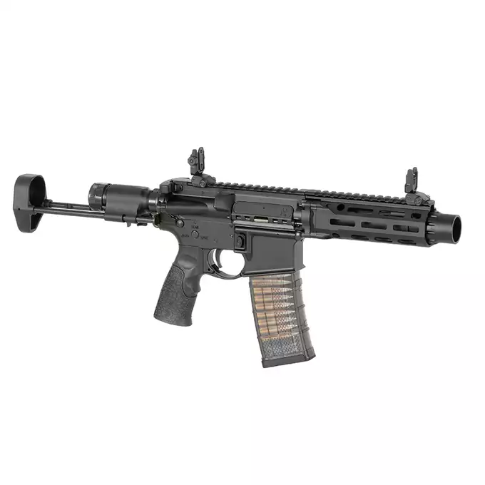 [Zestaw] Replika PDW Daniel Defense DDM4 CQB GBB CGS Lightning Series - Black [EMG] + Magazynek LANCER L5 5.56 AWN Green Gaz do karabinków gazowych CGS, MWS - Black [EMG]