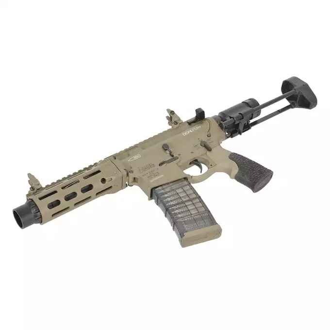 [Zestaw] Replika PDW Daniel Defense DDM4 CQB GBB CGS Lightning Series - Tan [EMG] + Magazynek LANCER L5 5.56 AWN Green Gaz do karabinków gazowych CGS, MWS - Black [EMG]