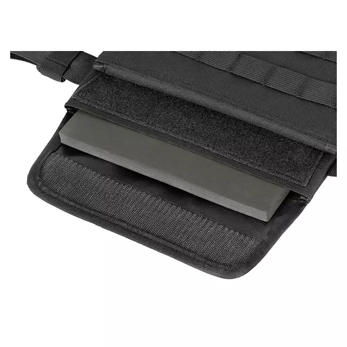 [Zestaw] Prosty Plate Carrier z atrapami miękkich wkładów balistycznych - Black [8FIELDS] + Otwarta potrójna ładownica na magazynki 5.56 - Black [8FIELDS] + Dolna kieszeń użytkowa na akcesoria z linkami shockcord, Laser Cut  - Black [8FIELDS]