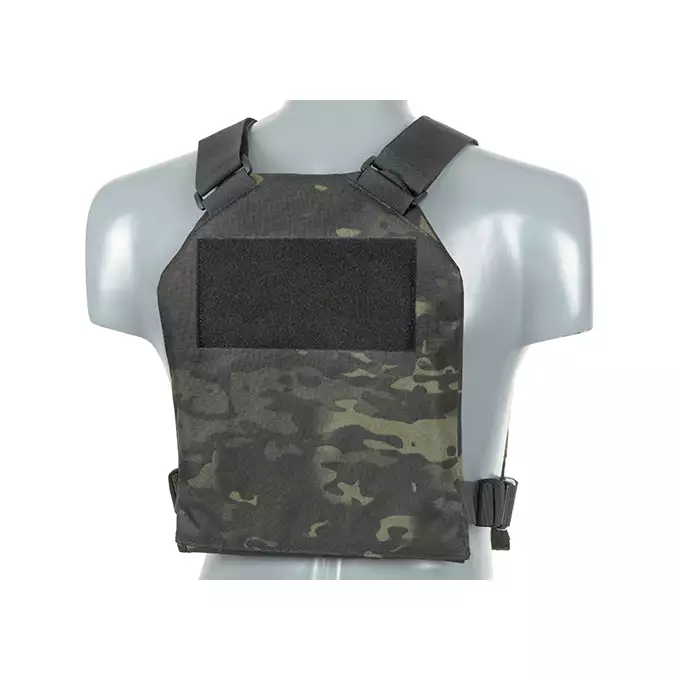 [Zestaw] Prosty Plate Carrier z atrapami miękkich wkładów balistycznych - MB + Otwarta potrójna ładownica na magazynki 5.56 - MB [8FIELDS] + Dolna kieszeń użytkowa na akcesoria z linkami shockcord, Laser Cut - Multicamo Black [8FIELDS]
