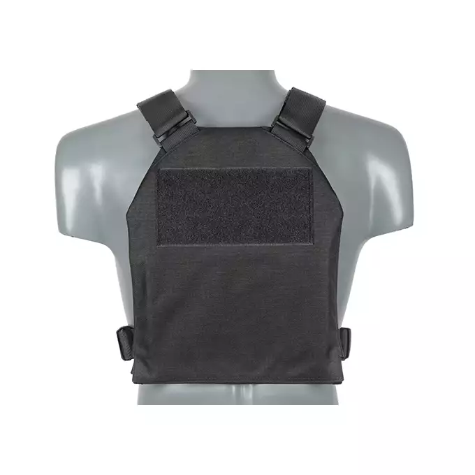 [Zestaw] Prosty Plate Carrier z atrapami miękkich wkładów balistycznych - Black [8FIELDS] + Otwarta potrójna ładownica na magazynki 5.56 - Black [8FIELDS] + Dolna kieszeń użytkowa na akcesoria z linkami shockcord, Laser Cut  - Black [8FIELDS]