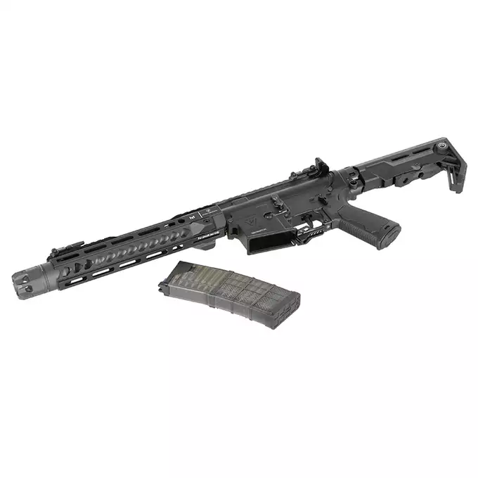 [Zestaw] Replika GBBR Strike Industries 10" Raider SBR CGS Lightning Series - Black [EMG] + Magazynek LANCER L5 5.56 AWN Green Gaz do karabinków gazowych CGS, MWS - Black [EMG]