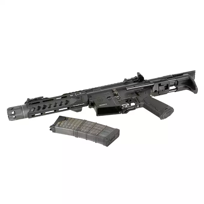[Zestaw] Replika GBBR Strike Industries 7" Raider CQB CGS Lightning Series - Black [EMG] + Magazynek LANCER L5 5.56 AWN Green Gaz do karabinków gazowych CGS, MWS - Black [EMG]