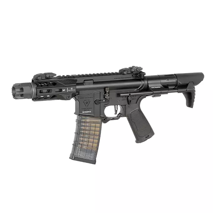 [Zestaw] Replika GBBR Strike Industries 4" Raider PDW CGS Lightning Series - Black [EMG] + Magazynek LANCER L5 5.56 AWN Green Gaz do karabinków gazowych CGS, MWS - Black [EMG]