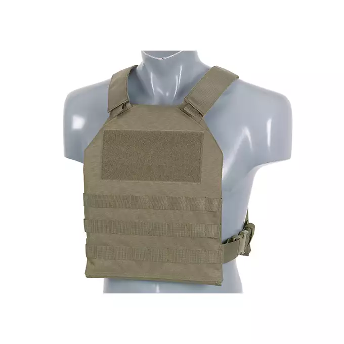 [Zestaw] Prosty Plate Carrier z atrapami miękkich wkładów balistycznych - Ranger Green [8FIELDS] + Otwarta potrójna ładownica na magazynki 5.56 - Ranger Green [8FIELDS] + Dolna kieszeń użytkowa na akcesoria z linkami shockcord, Laser Cut - Ranger Green [8FIELDS]