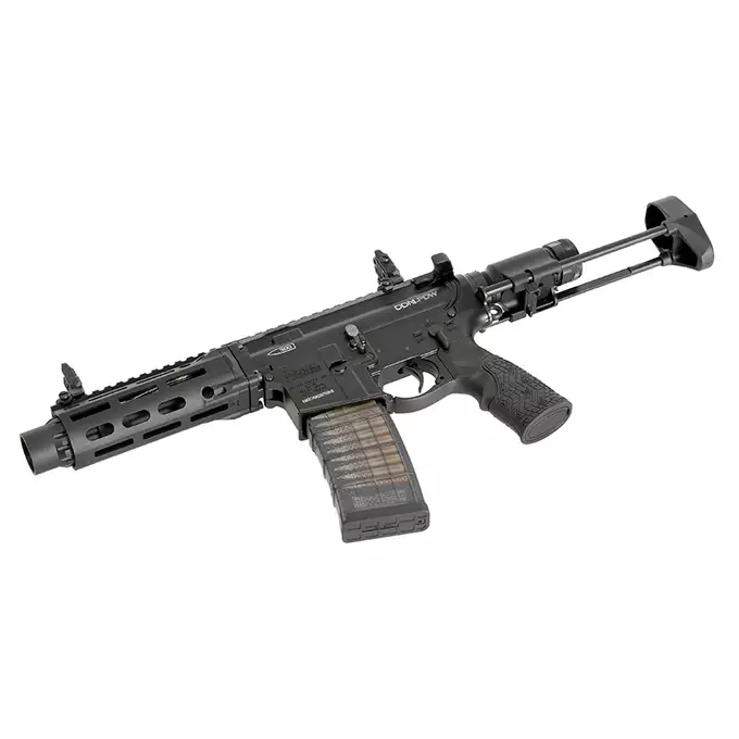[Zestaw] Replika PDW Daniel Defense DDM4 CQB GBB CGS Lightning Series - Black [EMG] + Magazynek LANCER L5 5.56 AWN Green Gaz do karabinków gazowych CGS, MWS - Black [EMG]