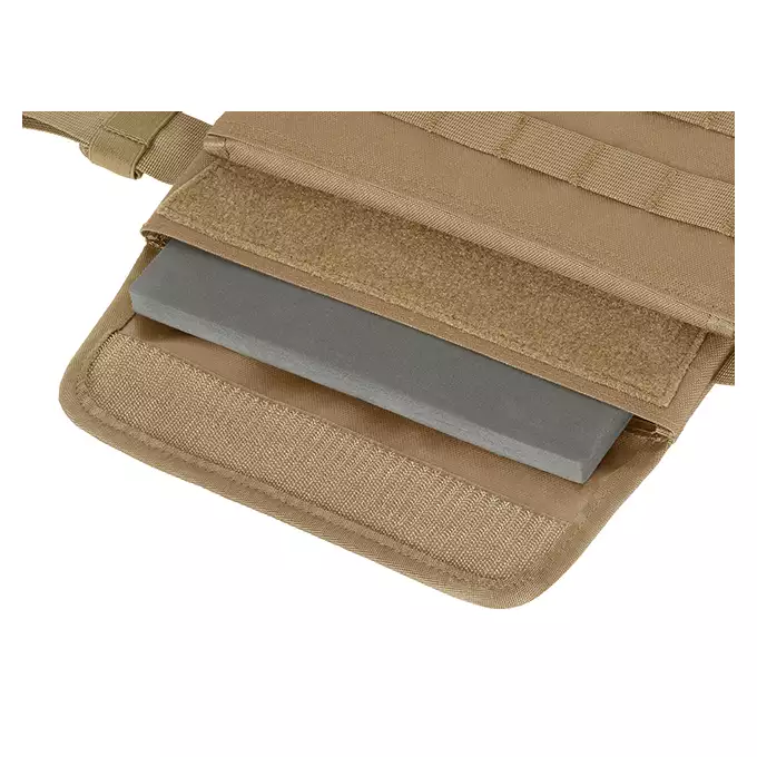 [Zestaw] Prosty Plate Carrier z atrapami miękkich wkładów balistycznych - Coyote [8FIELDS] + Otwarta potrójna ładownica na magazynki 5.56 - Coyote [8FIELDS] + Dolna kieszeń użytkowa na akcesoria z linkami shockcord, Laser Cut - TAN [8FIELDS]