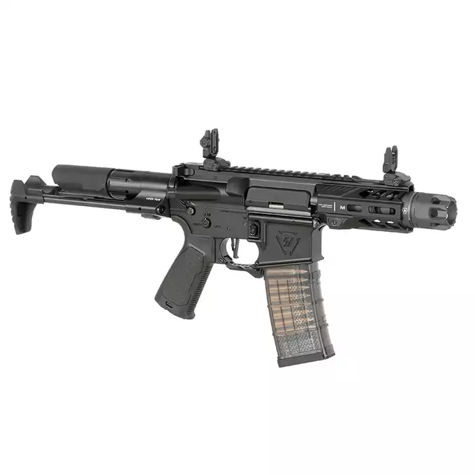 [Zestaw] Replika GBBR Strike Industries 4" Raider PDW CGS Lightning Series - Black [EMG] + Magazynek LANCER L5 5.56 AWN Green Gaz do karabinków gazowych CGS, MWS - Black [EMG]